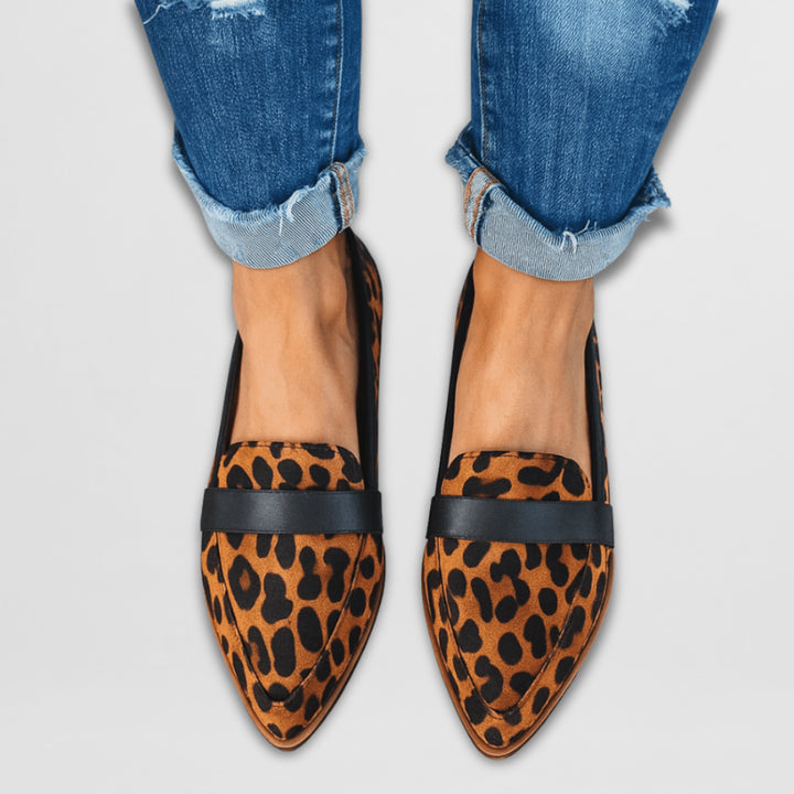Sofia | Women's Orthopedic Comfort Slip-On Frühlings Spitz Zulaufende Wildleder loafer — Leopard
