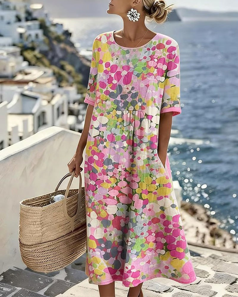 Solanne | Women's Elegant Cotton-Linen Midi Dress — 1