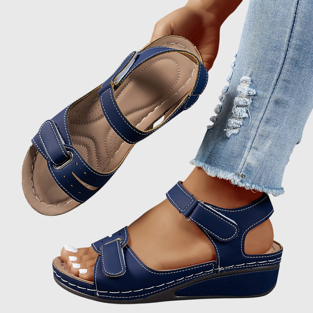 Soldessa | Women's Elegant Comfort Wedge Heel Sandals with Adjustable Buckle — Blue
