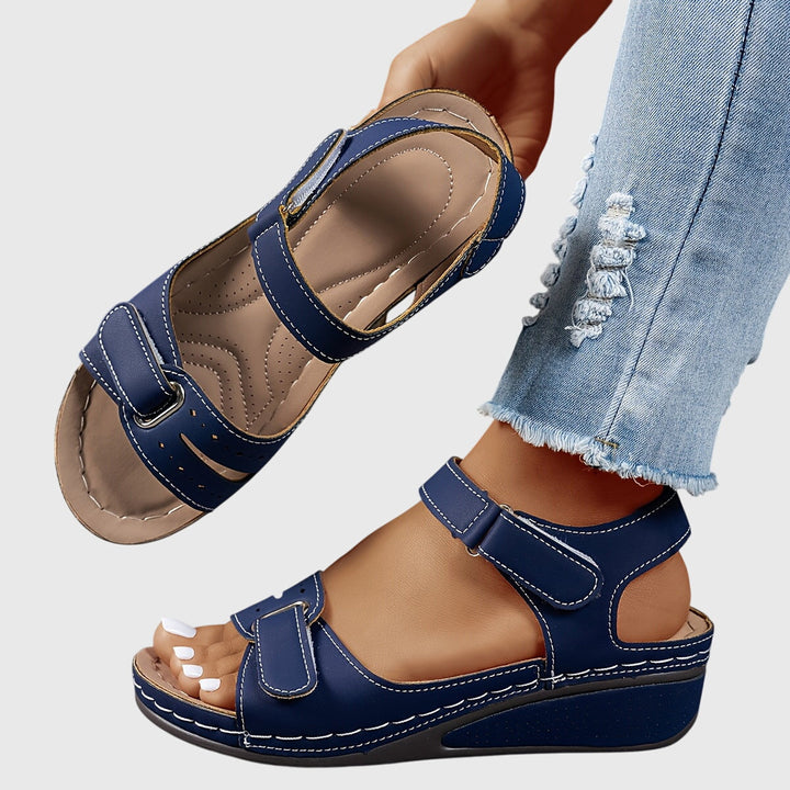 Soldessa | Women's Elegant Comfort Wedge Heel Sandals with Adjustable Buckle — Blue