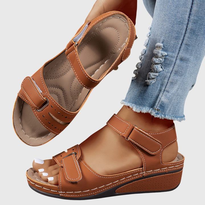 Soldessa | Women's Elegant Comfort Wedge Heel Sandals with Adjustable Buckle — Brown