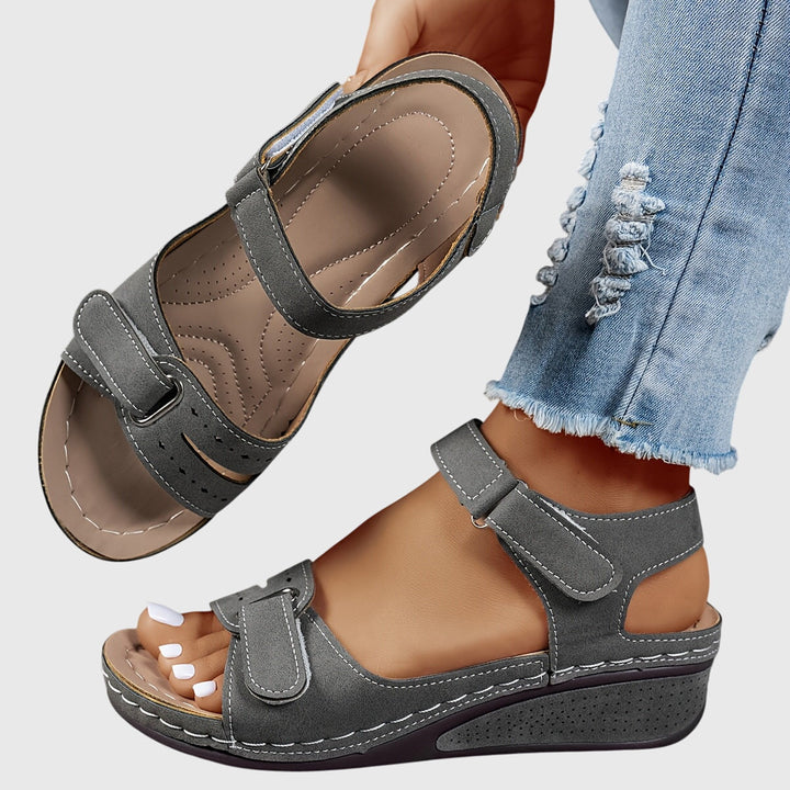 Soldessa | Women's Elegant Comfort Wedge Heel Sandals with Adjustable Buckle — Gray
