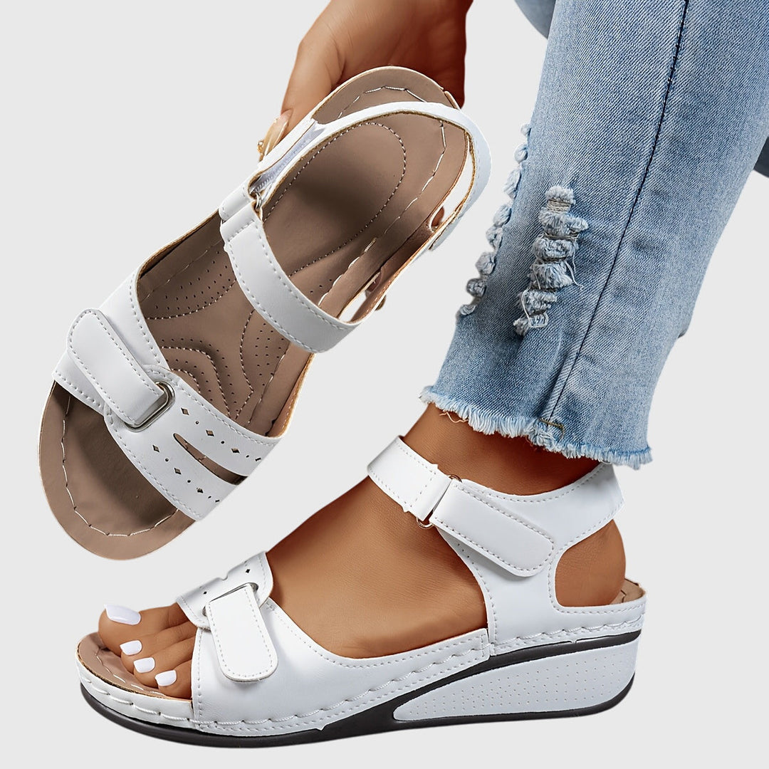 Soldessa | Women's Elegant Comfort Wedge Heel Sandals with Adjustable Buckle — White