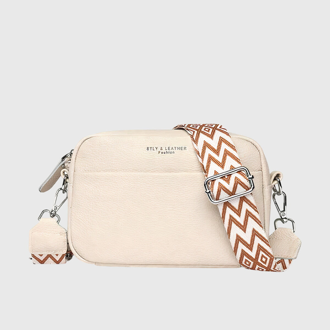 Solisse | Women's Casual Stretch Leather Crossbody Bag with Wide Strap Top — Beige