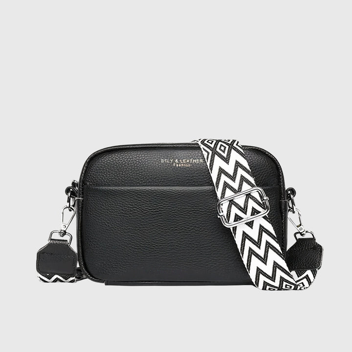 Solisse | Women's Casual Stretch Leather Crossbody Bag with Wide Strap Top — Black