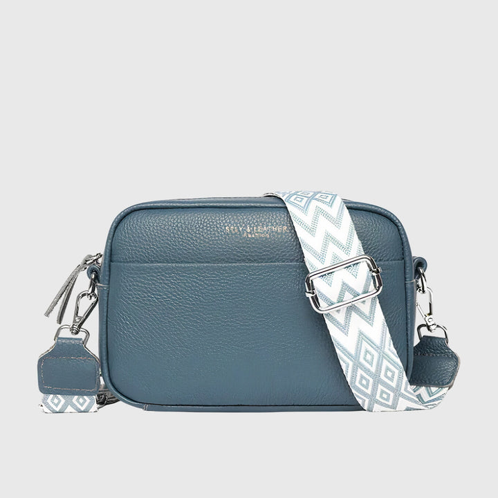 Solisse | Women's Casual Stretch Leather Crossbody Bag with Wide Strap Top — Blue