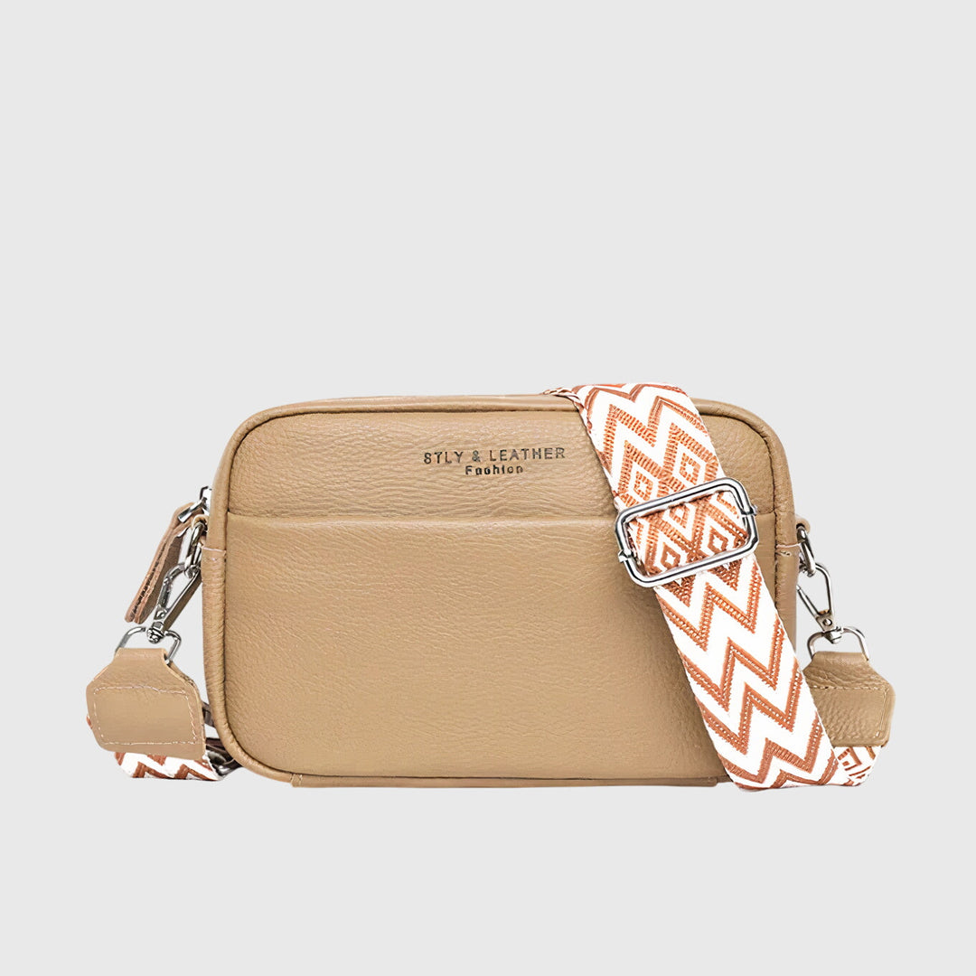 Solisse | Women's Casual Stretch Leather Crossbody Bag with Wide Strap Top — Khaki