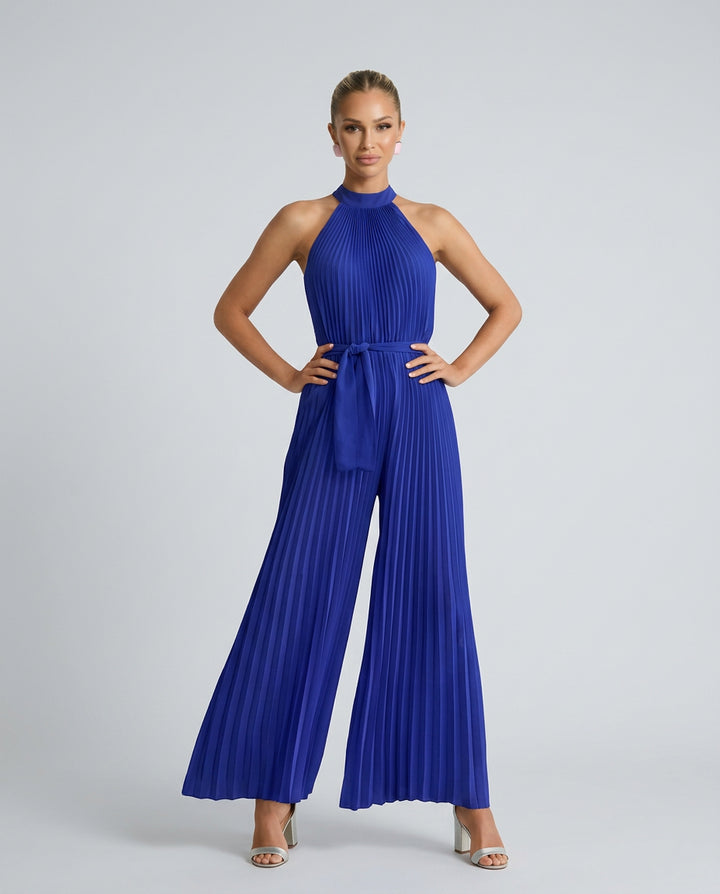 Talia | Women's Elegant Pleated Jumpsuit with Wide-Leg Trousers — Royal Blue