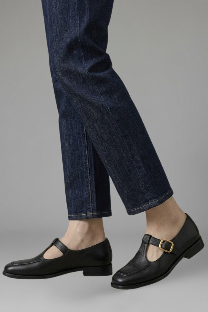 Talisa | Women's Comfort Slip-On Orthopaedic Mary Jane Shoes with T Strap Buckle for Everyday Wear Flats — Black