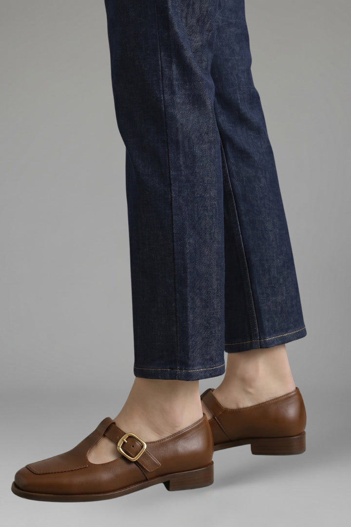 Talisa | Women's Comfort Slip-On Orthopaedic Mary Jane Shoes with T Strap Buckle for Everyday Wear Flats — Brown