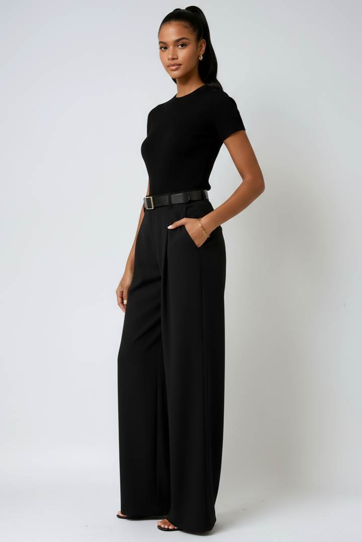 Tessaoura | Women's Tailored Linen Wide Leg Trousers — Black