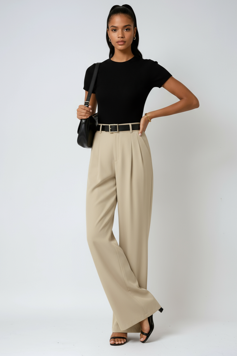 Tessaoura | Women's Tailored Linen Wide Leg Trousers — Khaki