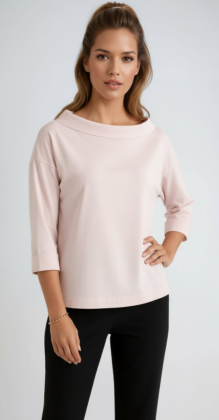 Theacine | Women's Casual Stretch Cotton Boat Neck Top — Pink