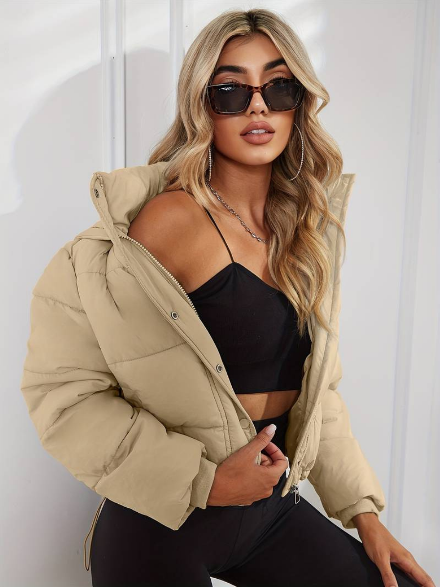 Theodora | Women's Lightweight Casual Cropped Puffer Jacket For — Beige