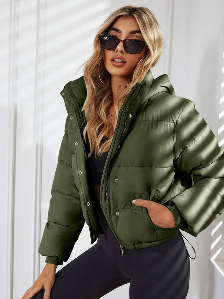 Theodora | Women's Lightweight Casual Cropped Puffer Jacket For — Olive green