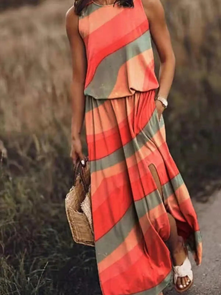 Tindradessa | Women's Elegant Sleeveless Airy Maxi Dress with Elastic Waist — Orange