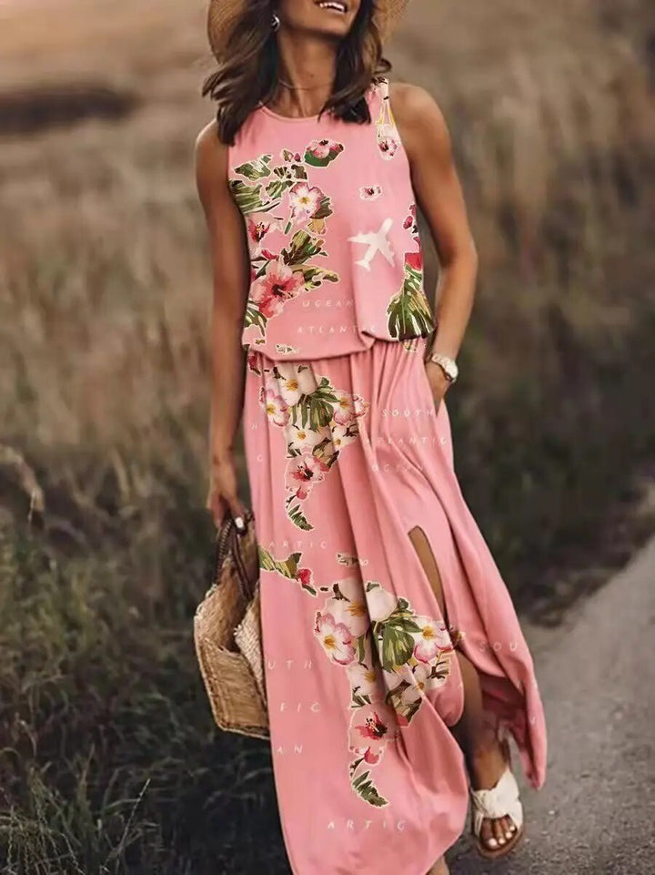 Tindradessa | Women's Elegant Sleeveless Airy Maxi Dress with Elastic Waist — Pink
