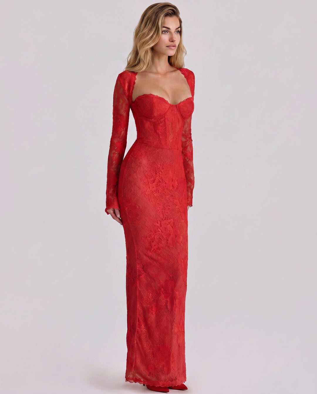 Tindraoura | Women's Elegant Lace Evening Dress Glamour — Red