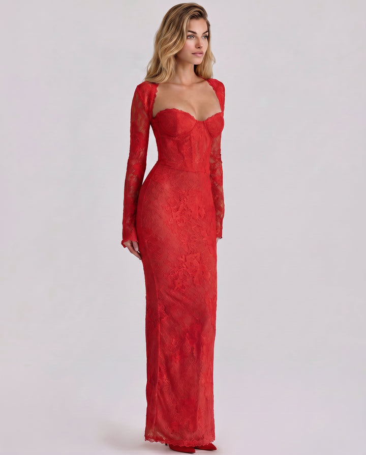 Tindraoura | Women's Elegant Lace Evening Dress Glamour — Red
