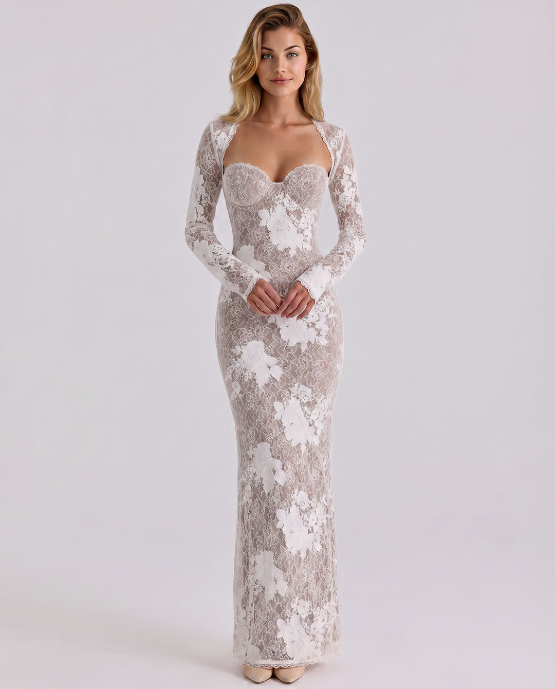 Tindraoura | Women's Elegant Lace Evening Dress Glamour — White