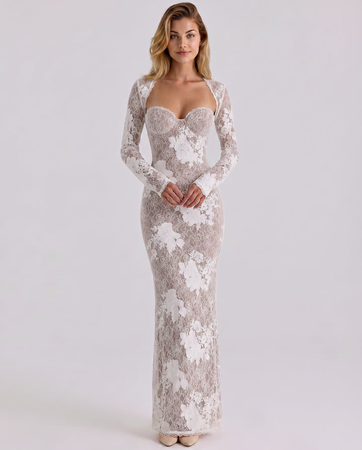 Tindraoura | Women's Elegant Lace Evening Dress Glamour — White
