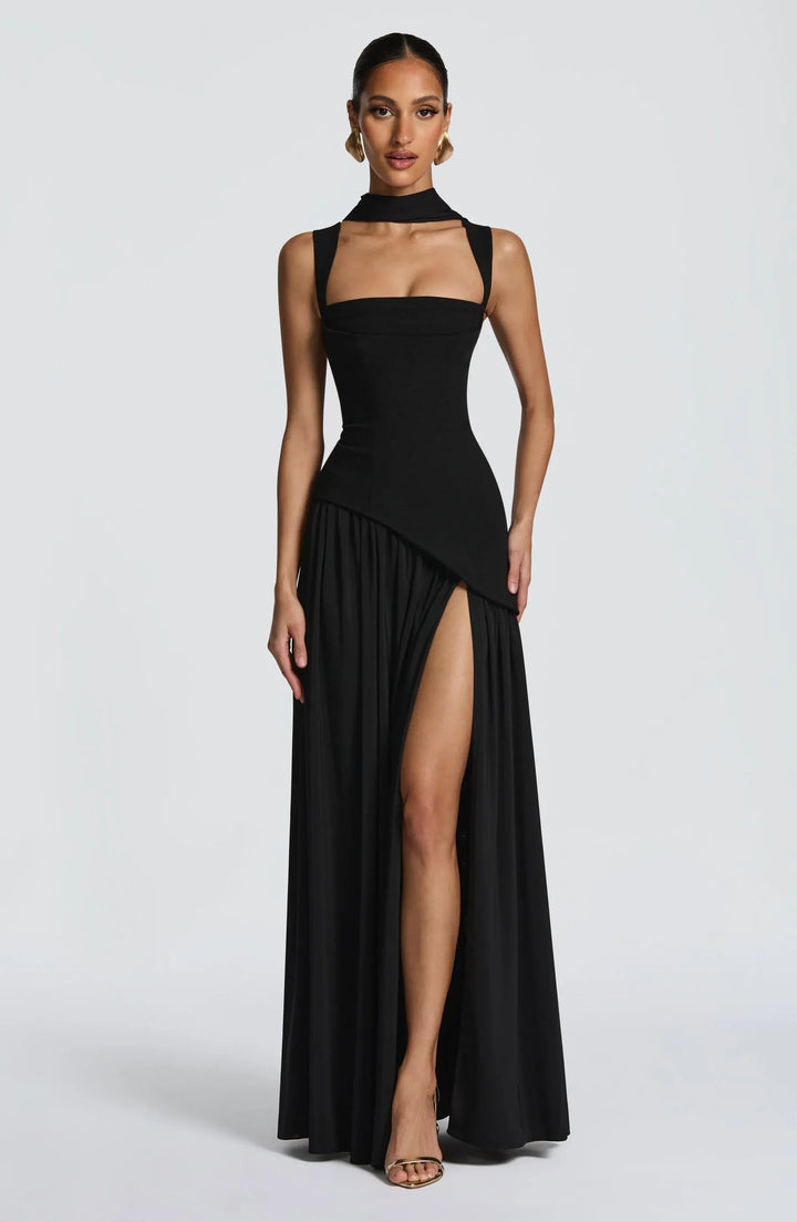 Tovasia | Women's Elegant Formal Maxi Dress Burgundy Fitted Slit for — Black