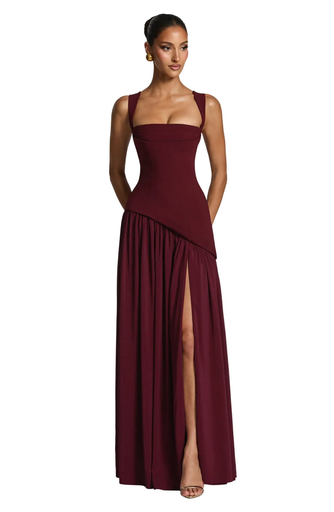 Tovasia | Women's Elegant Formal Maxi Dress Burgundy Fitted Slit for — 1