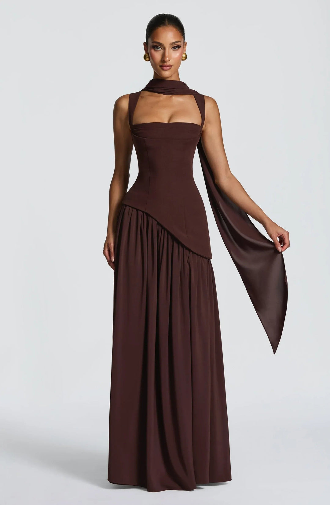 Tovasia | Women's Elegant Formal Maxi Dress Burgundy Fitted Slit for — Brown