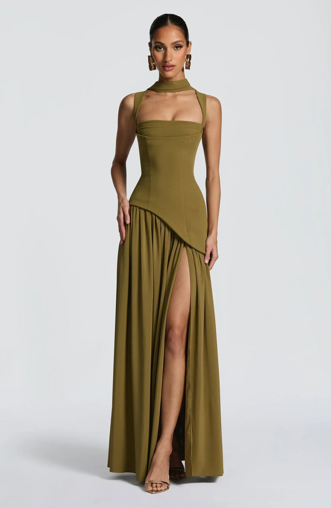 Tovasia | Women's Elegant Formal Maxi Dress Burgundy Fitted Slit for — Green