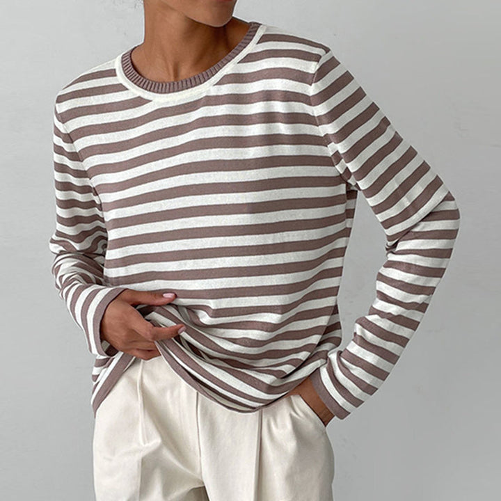 Ulrika | Women's Cozy Striped Knit Sweater Long Sleeve Crew Neck sweater — 2