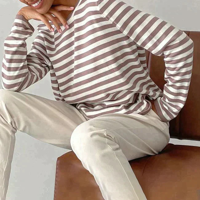 Ulrika | Women's Cozy Striped Knit Sweater Long Sleeve Crew Neck sweater — 3
