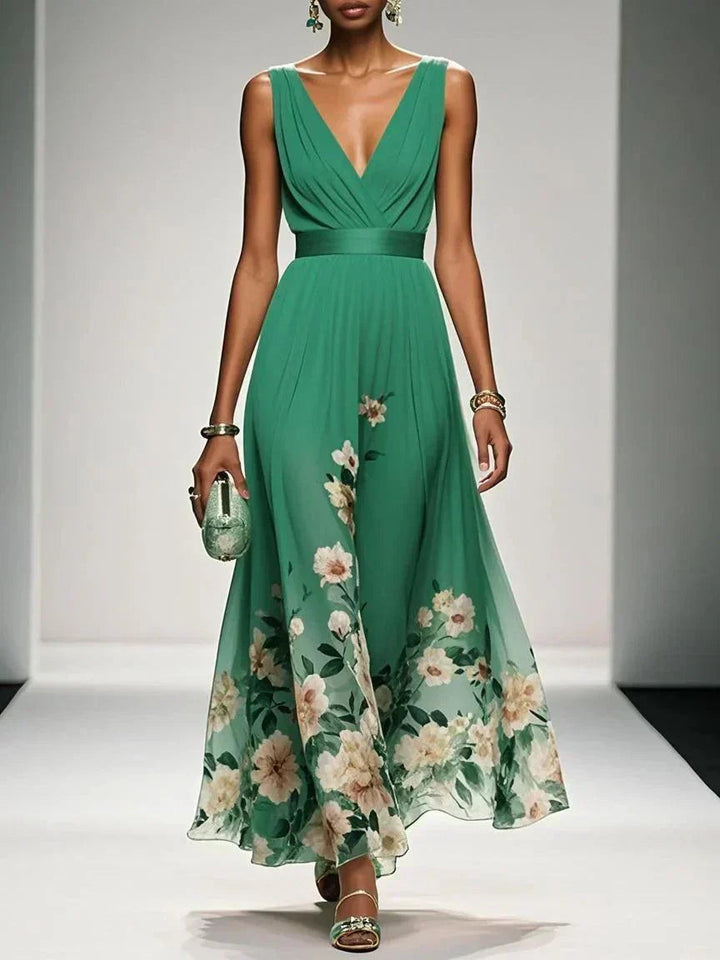 Unaanthe | Women's Elegant Floral Wedding Guest Dress — Green