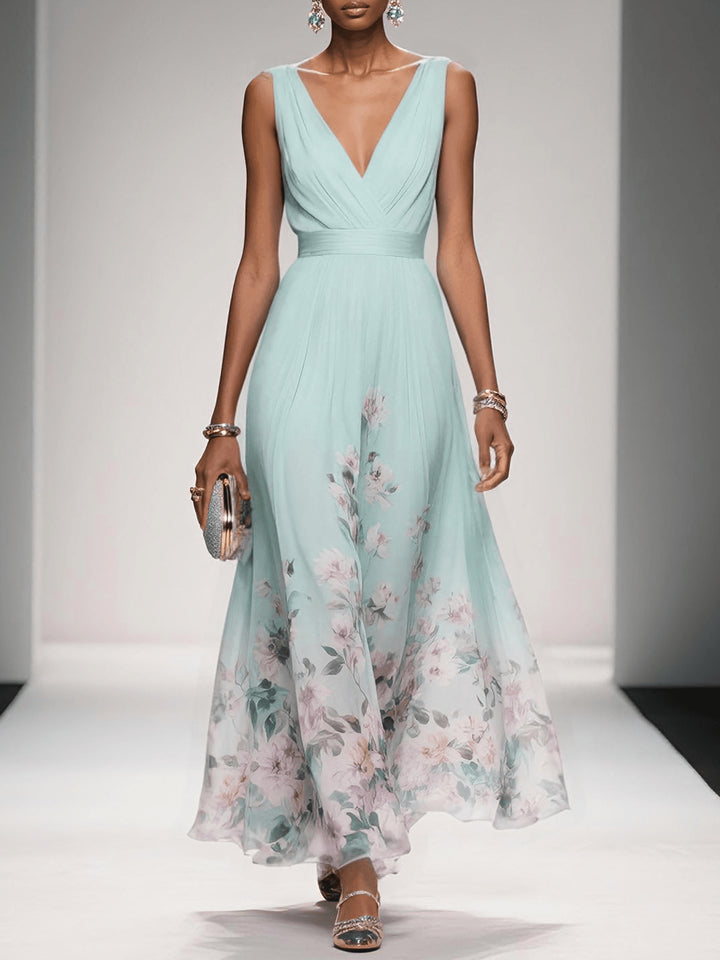 Unaanthe | Women's Elegant Floral Wedding Guest Dress — Light Green