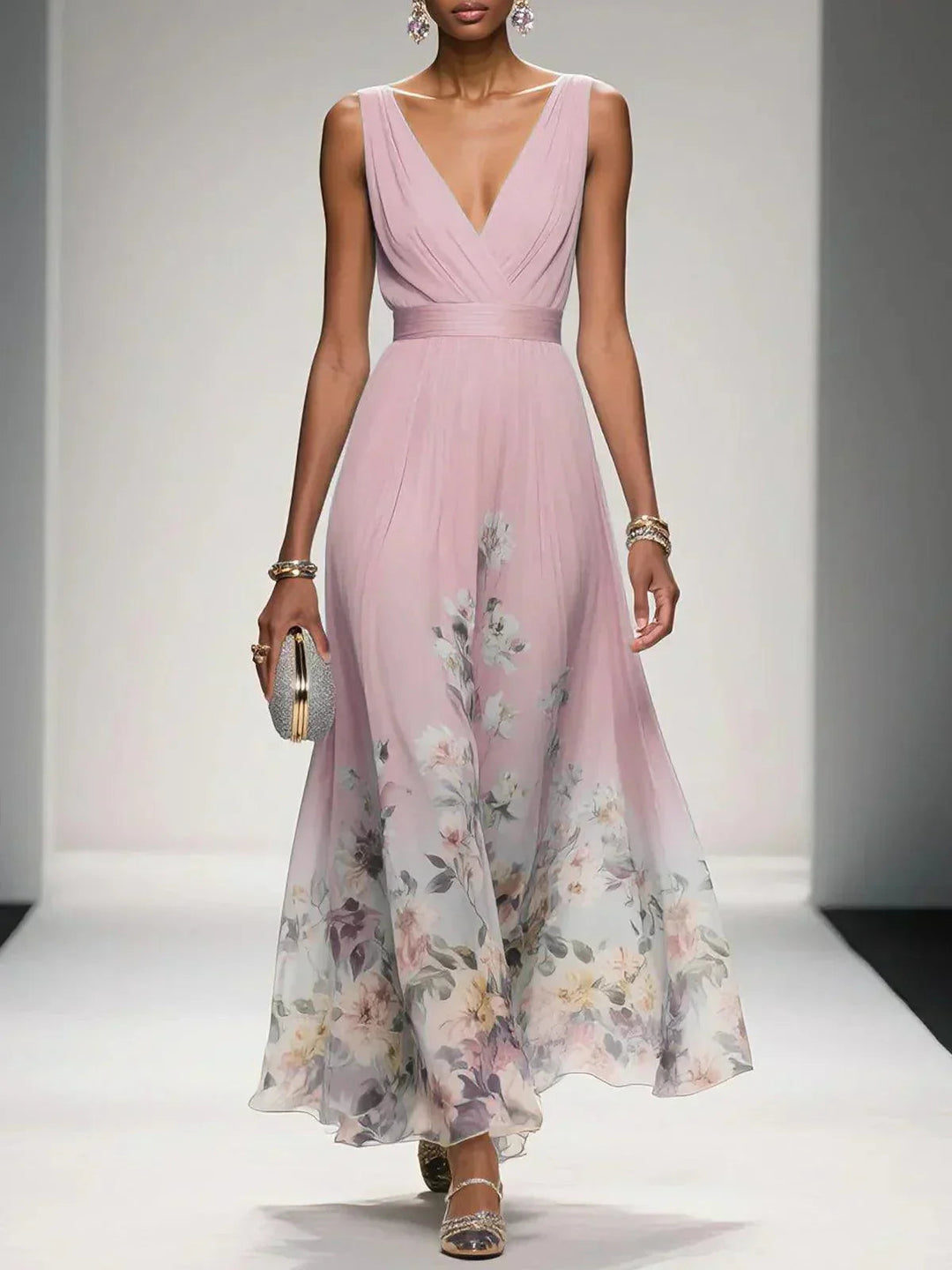 Unaanthe | Women's Elegant Floral Wedding Guest Dress — Pink
