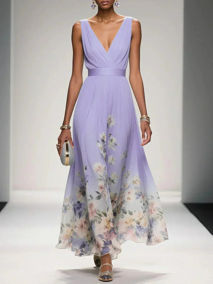 Unaanthe | Women's Elegant Floral Wedding Guest Dress — Purple