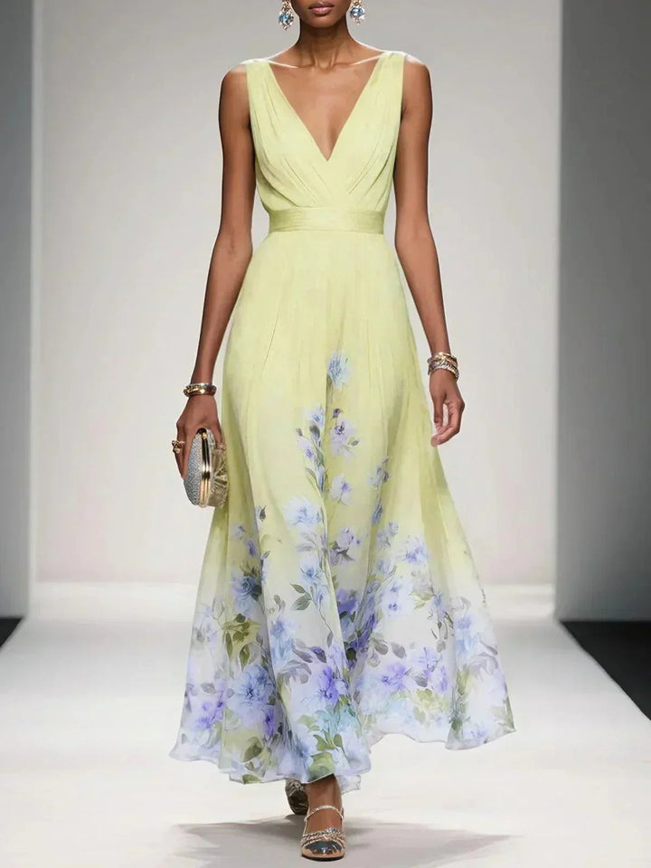 Unaanthe | Women's Elegant Floral Wedding Guest Dress — Yellow