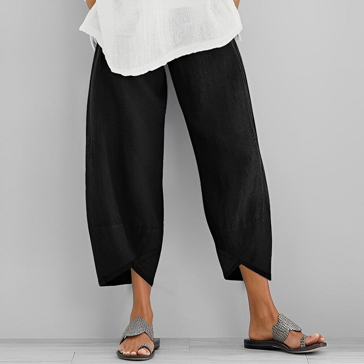 Valeine | Women's Tailored Relaxed Wide Leg Cropped Linen Pants — Black