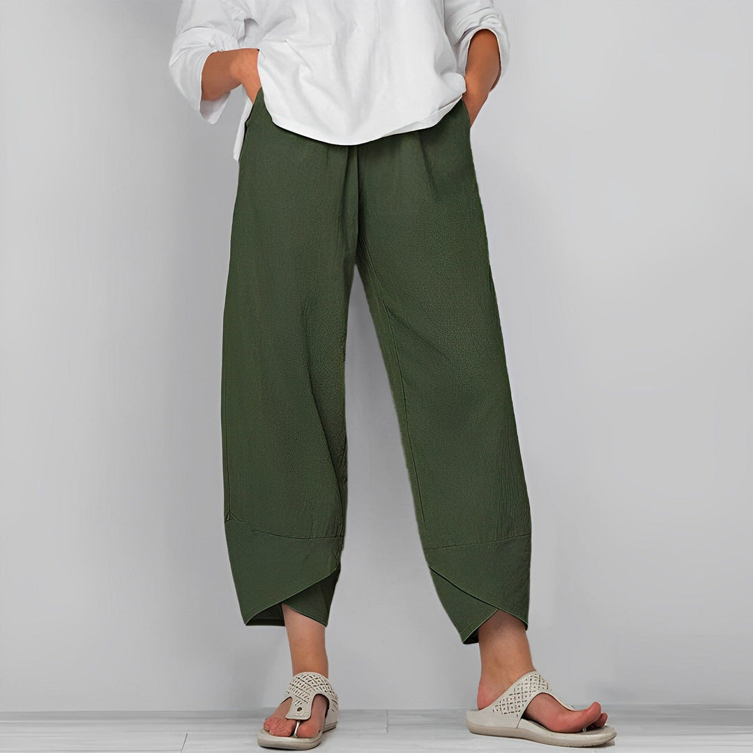 Valeine | Women's Tailored Relaxed Wide Leg Cropped Linen Pants — Green