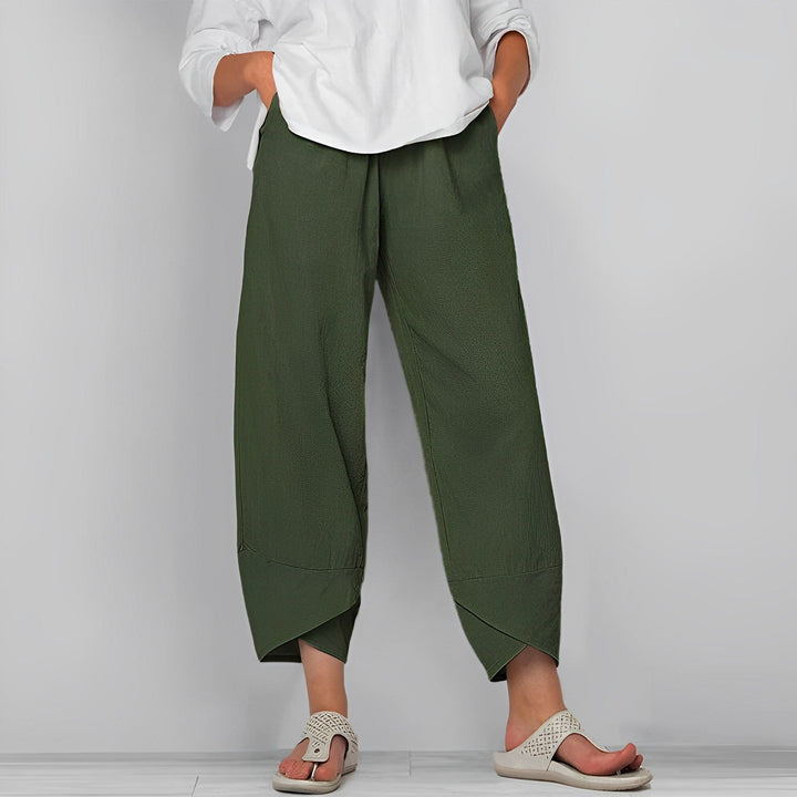 Valeine | Women's Tailored Relaxed Wide Leg Cropped Linen Pants — Green