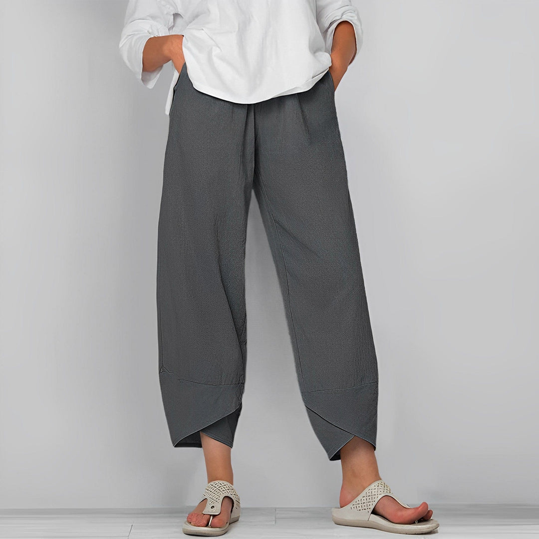 Valeine | Women's Tailored Relaxed Wide Leg Cropped Linen Pants — Grey