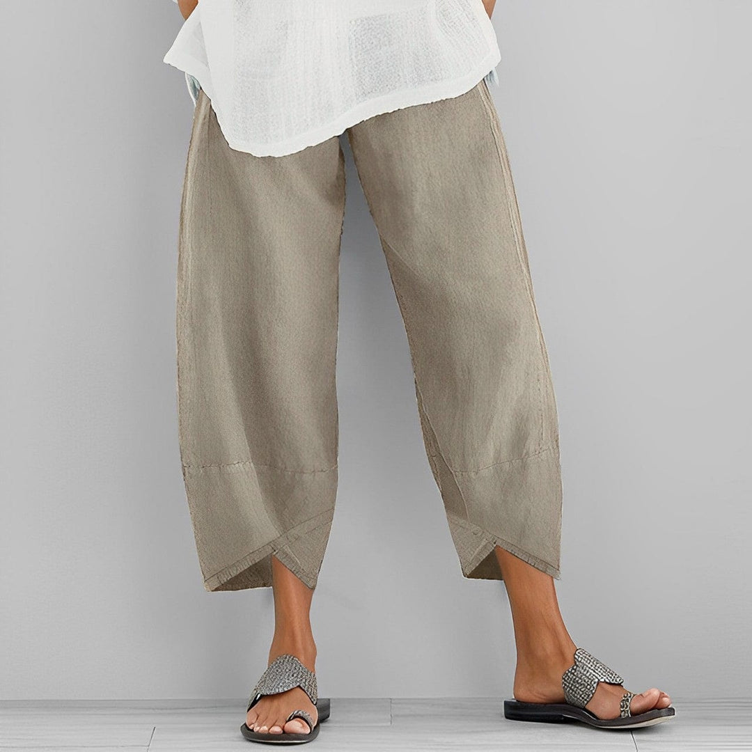 Valeine | Women's Tailored Relaxed Wide Leg Cropped Linen Pants — Khaki