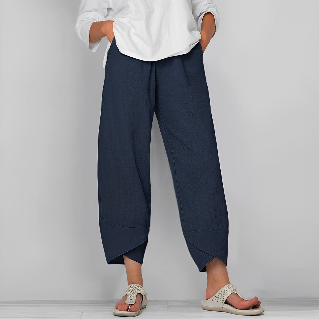 Valeine | Women's Tailored Relaxed Wide Leg Cropped Linen Pants — Navy Blue