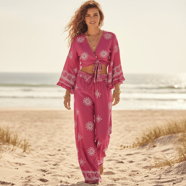 Valelyn | Women's Two-Piece Matching Kimono & Wide Leg Pants Set — 1