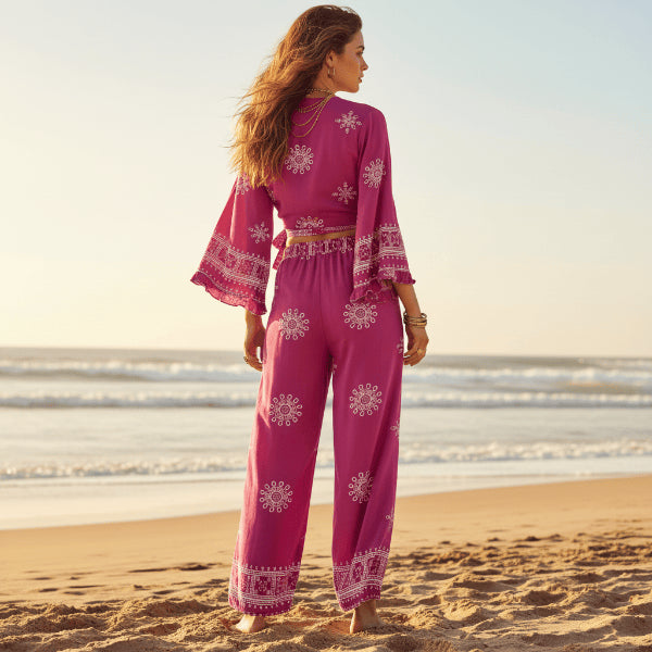 Valelyn | Women's Two-Piece Matching Kimono & Wide Leg Pants Set — 2