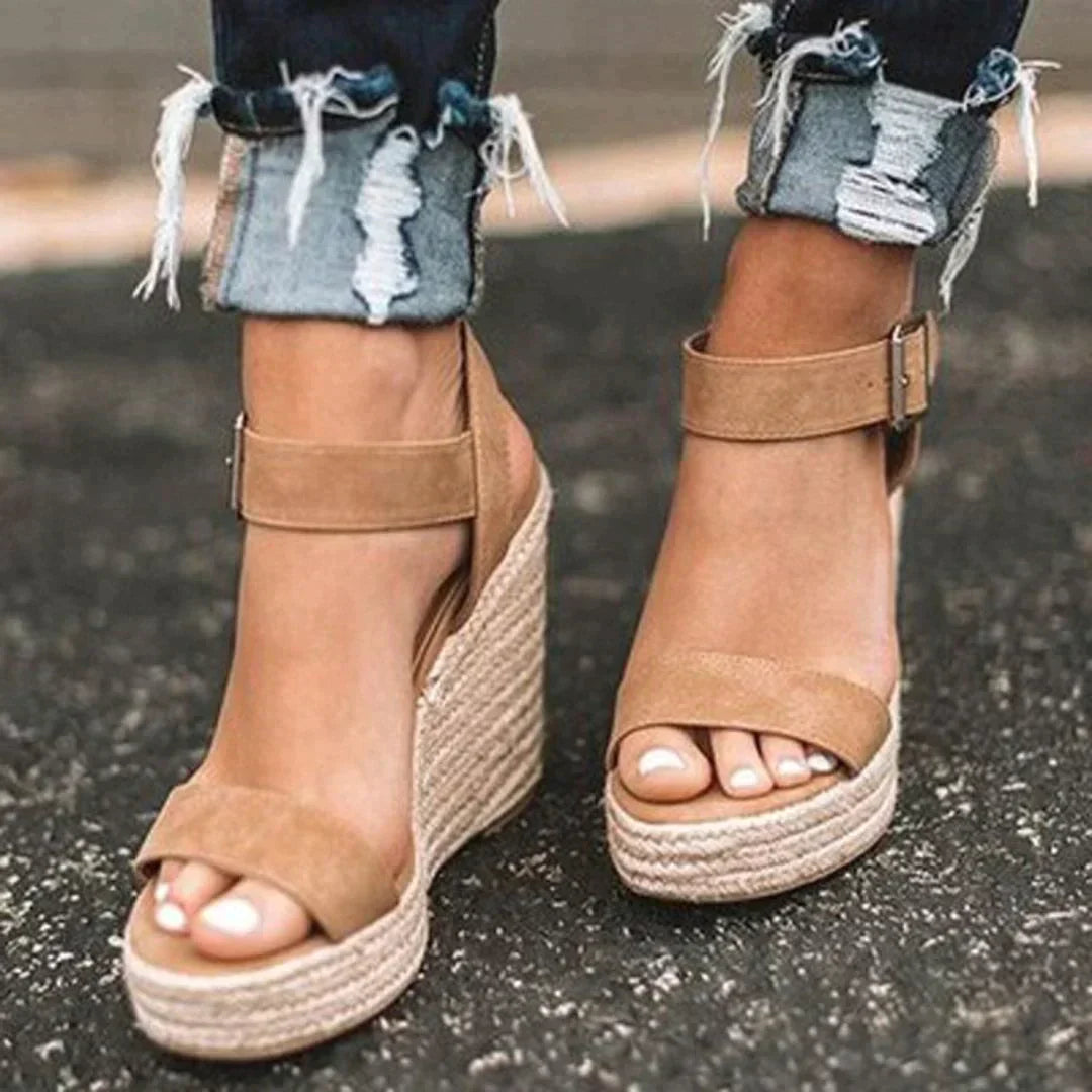 Valeora | Women's Comfortable Wedge Sandals - Open Toe - Ankle Strap with Buckle - Espadrille Heel — 1