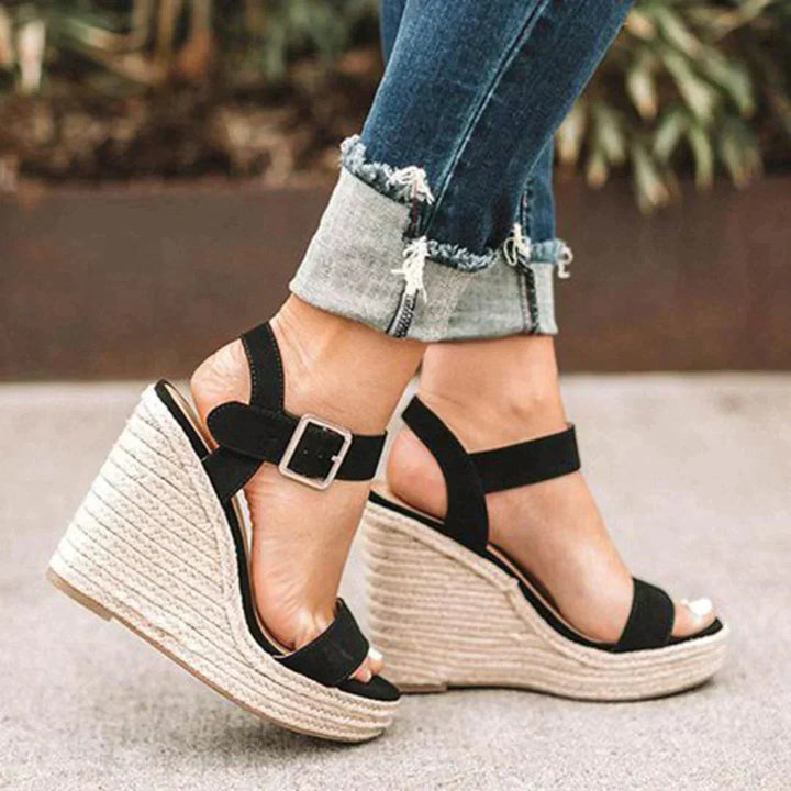 Valeora | Women's Comfortable Wedge Sandals - Open Toe - Ankle Strap with Buckle - Espadrille Heel — 2