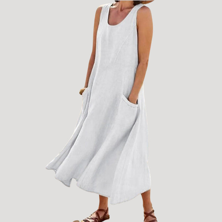 Valestine | Women's Elegant Linen Dress Maxi Sleeveless Tank Loose Pocket Casual — 1