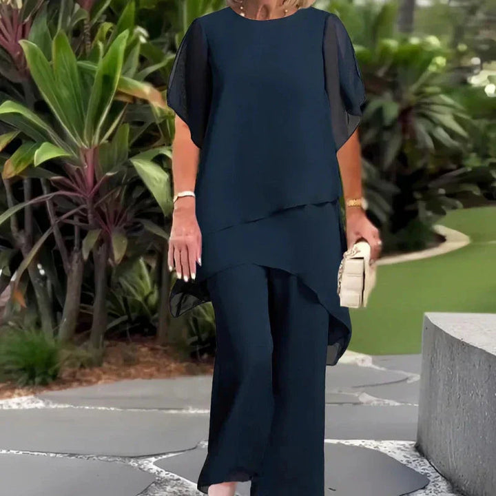 Veldora | Women's Wide-Leg Linen Elegant Draped Palazzo Pants Set — 2