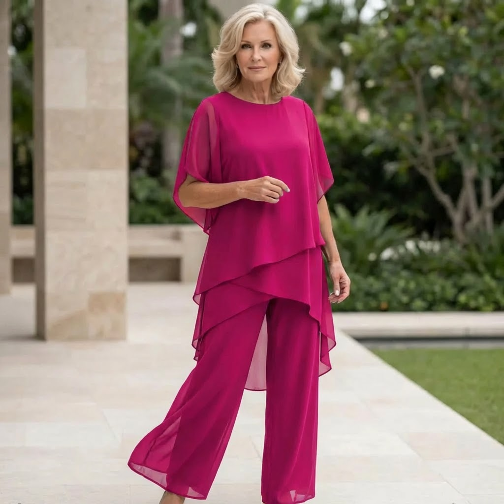 Veldora | Women's Wide-Leg Linen Elegant Draped Palazzo Pants Set — Purple