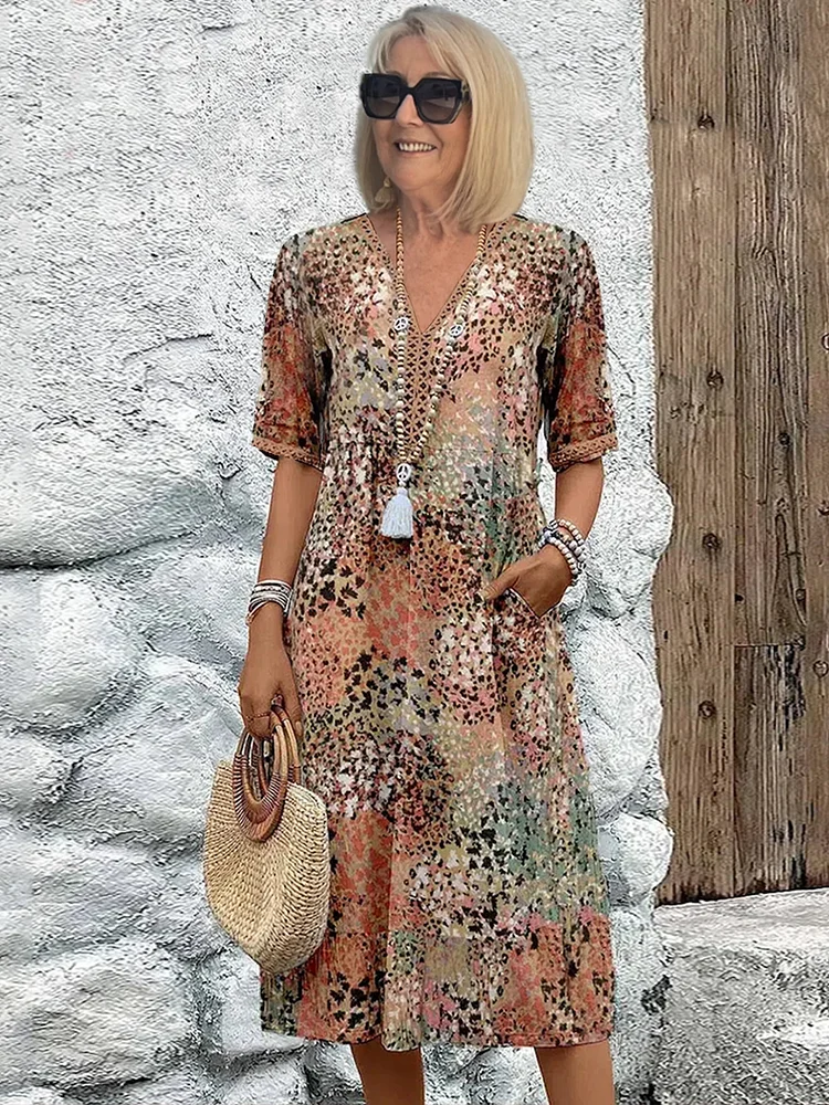 Velella | Women's Elegant Vibrant Midi Dress — Sandy Beige